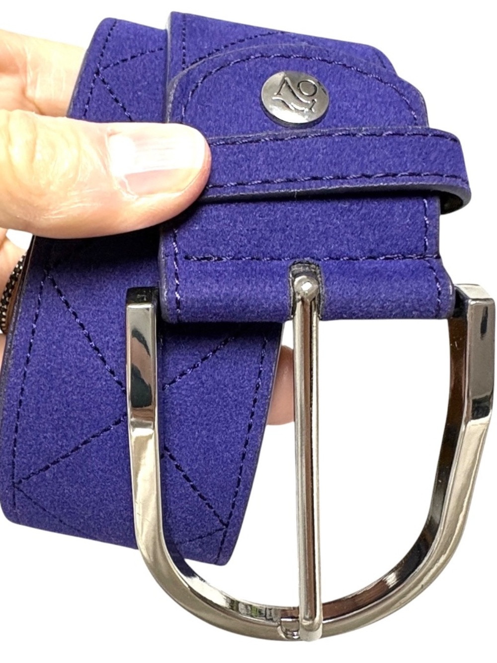 belt OVATION RIDING purple vegan small 1 ¾" wide faux suede silver buckle NWOT